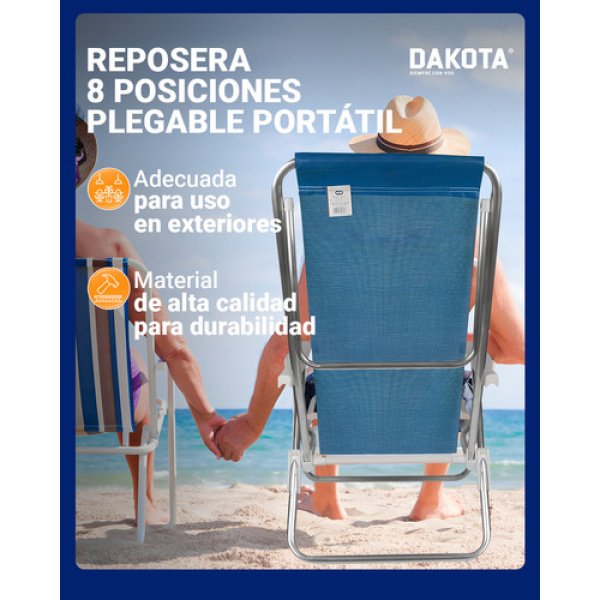 Reposera Mor Sannet 8 Posiciones Plegable Portátil Color  Azul - Imagen 4