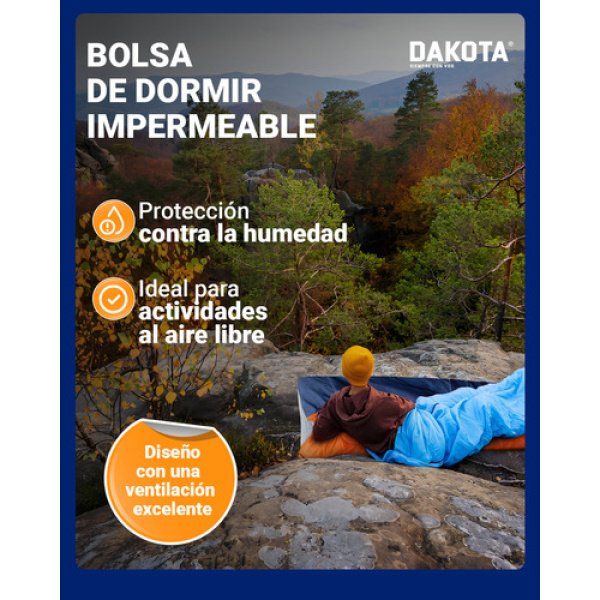 Bolsa De Dormir Térmica Impermeable Dakota Rectangular Temperatura De 10ºc A 20ºc Azul - Naranja - Imagen 7