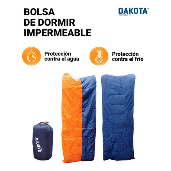 Bolsa De Dormir Térmica Impermeable Dakota Rectangular Temperatura De 10ºc A 20ºc Azul - Naranja - Imagen 5