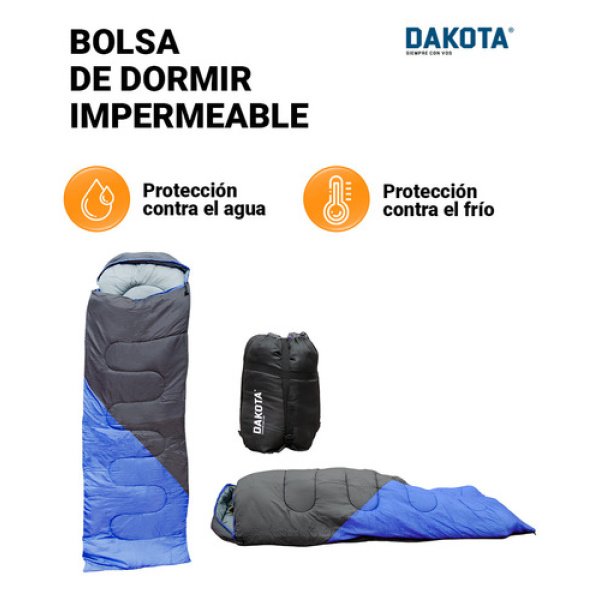 Bolsa De Dormir Térmica Con Capucha Dakota Camping Impermeable Rectangular Temperatura De -5ºc A 20ºc Azul-gris - Imagen 5