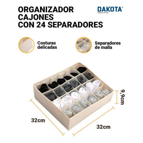 Organizador De Cajón Ropa Interior Dakota Oc040 Plegable 24 Divisiones - Imagen 3
