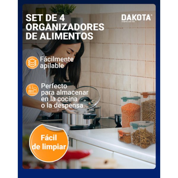Set X 4 Organizador Taper Hermetico Dakota Acrílico Apilable - Imagen 8