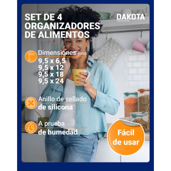 Set X 4 Organizador Taper Hermetico Dakota Acrílico Apilable - Imagen 2