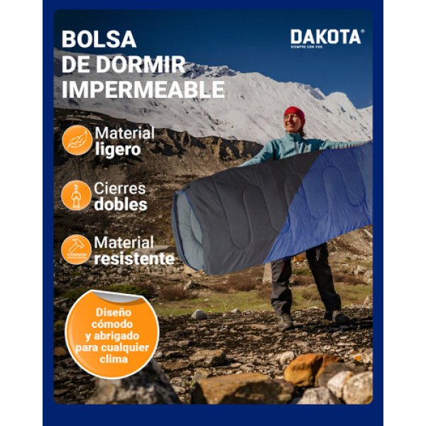 Bolsa De Dormir Térmica Con Capucha Dakota Camping Impermeable Rectangular Temperatura De -5ºc A 20ºc Azul-gris - Imagen 4