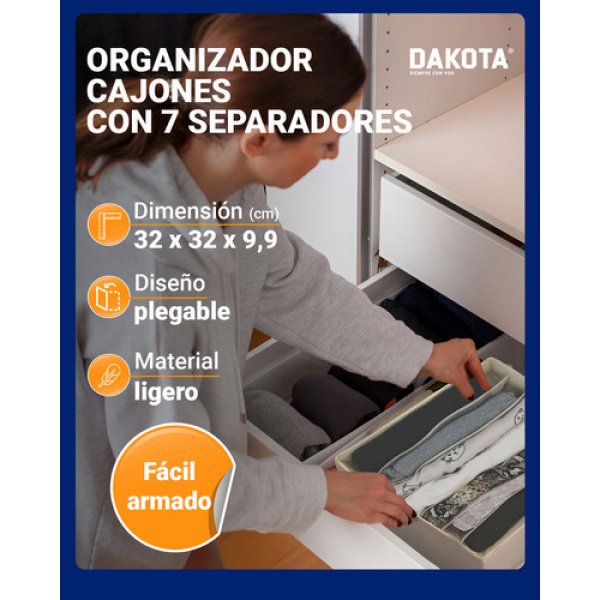 Organizador Cajón Ropa Interior Dakota Oc160  Plegable 7 Divisiones - Imagen 3