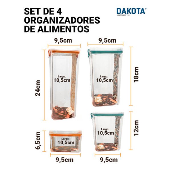 Set X 4 Organizador Taper Hermetico Dakota Acrílico Apilable - Imagen 3