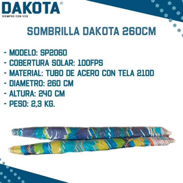 Parasol Sombrilla Articulada 260cm Dakota Playa Camping Color Azul Rayado - Imagen 2
