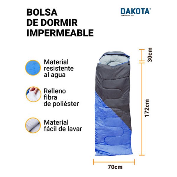 Bolsa De Dormir Térmica Con Capucha Dakota Camping Impermeable Rectangular Temperatura De -5ºc A 20ºc Azul-gris - Imagen 2