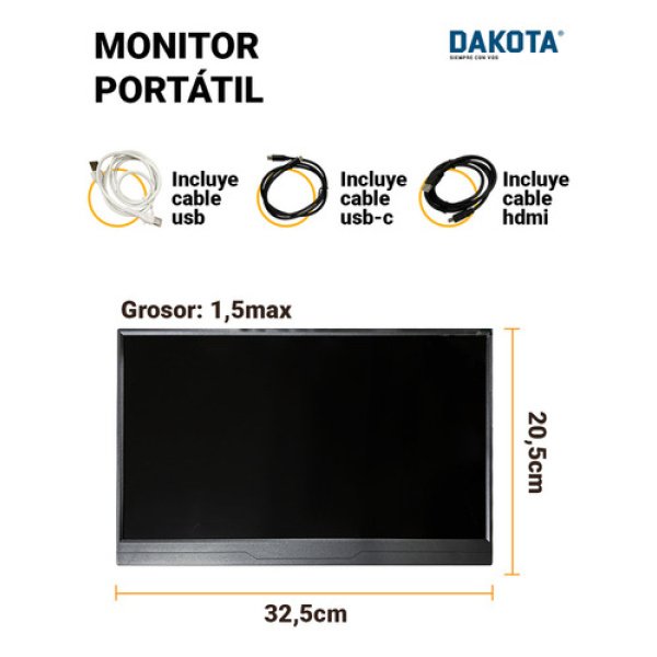 Monitor Portáti 14 Dakota Full Hd Lcd  Notebook Celular Usb Color Negro - Imagen 2
