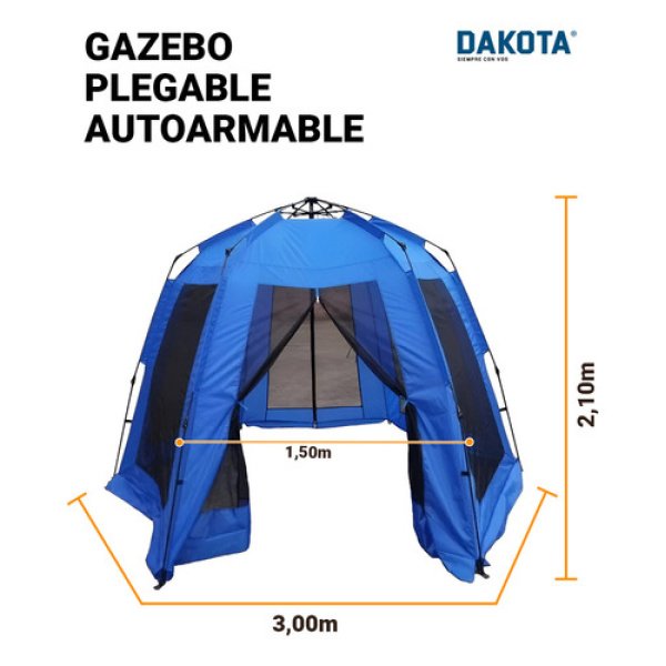 Carpa Gazebo Autoarmable Automático Dakota 300x300x190cm Color Azul