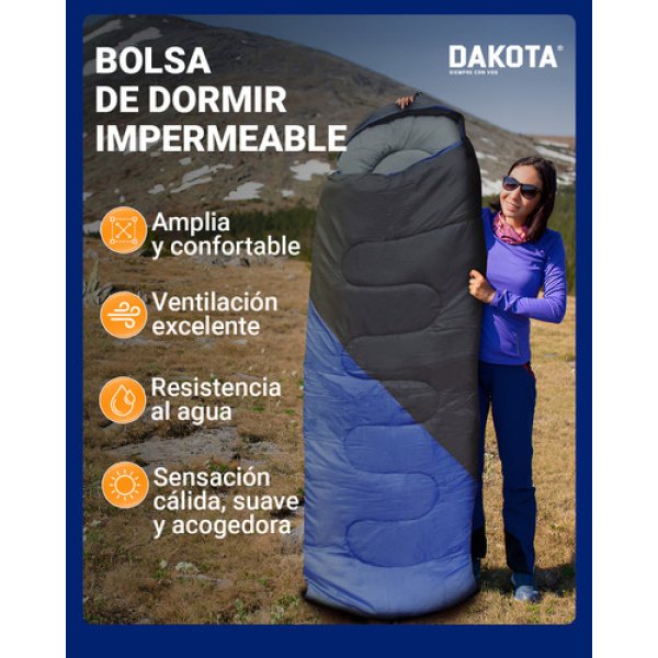 Bolsa De Dormir Térmica Con Capucha Dakota Camping Impermeable Rectangular Temperatura De -5ºc A 20ºc Azul-gris - Imagen 7