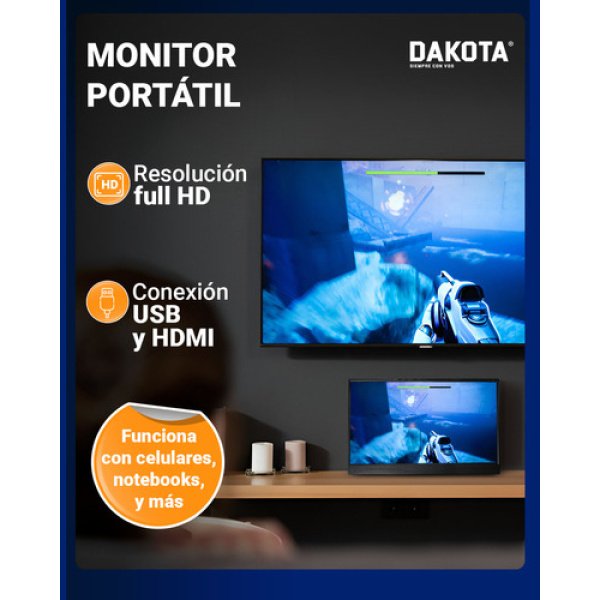 Monitor Portáti 14 Dakota Full Hd Lcd  Notebook Celular Usb Color Negro - Imagen 3