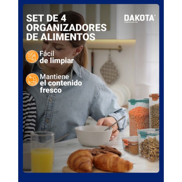 Set X 4 Organizador Taper Hermetico Dakota Acrílico Apilable - Imagen 6