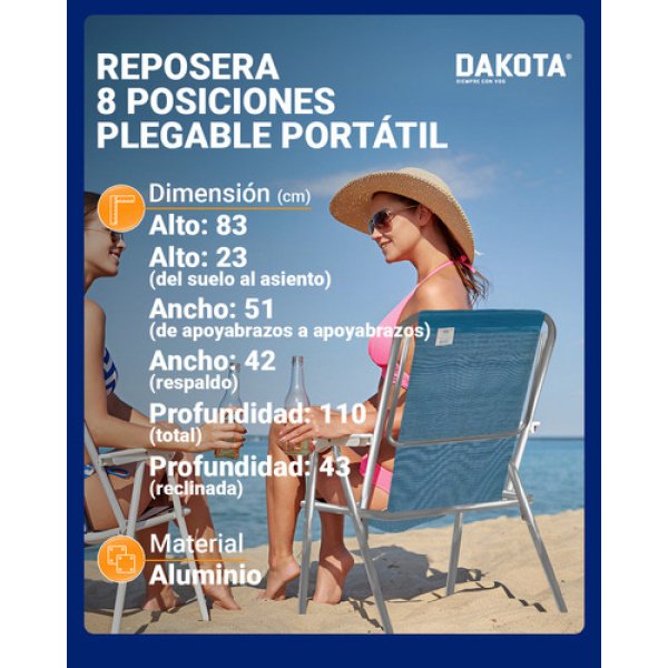 Reposera Mor Sannet 8 Posiciones Plegable Portátil Color  Azul - Imagen 5