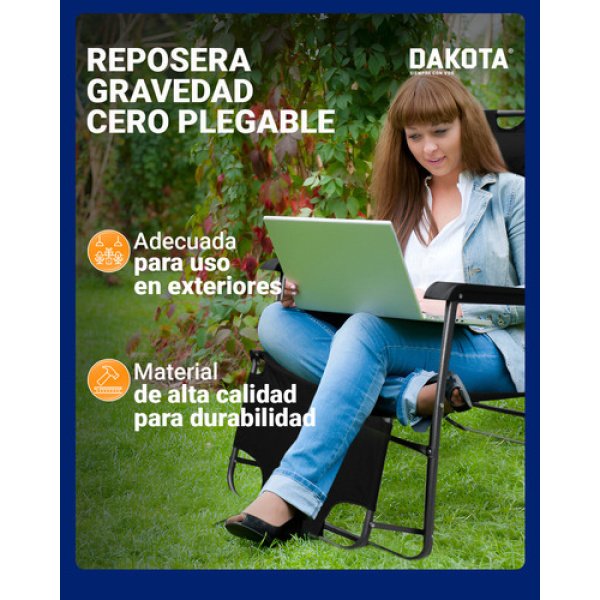 Reposera Gravedad Cero Plegable Reforzada Dakota Soft150 Color Negro - Imagen 6