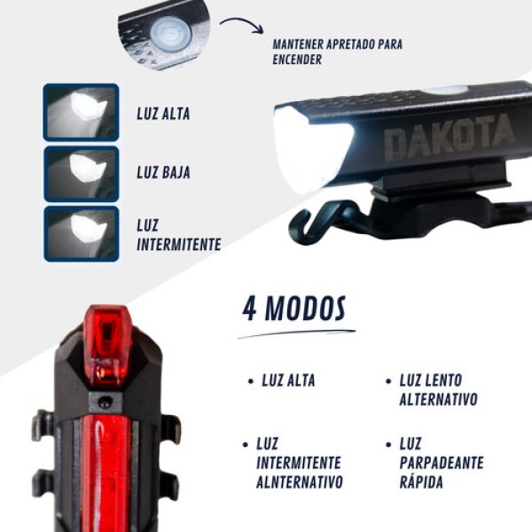 Kit Luces Usb Led Seguridad Bici Dakota 2218 Delantera Y Trasera + Color Negro - Imagen 8