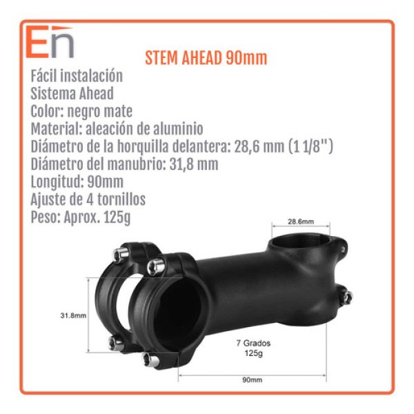 Stem 90mm Bicicleta Mtb Aluminio 28.6 X 31.8 Dakota - Imagen 2