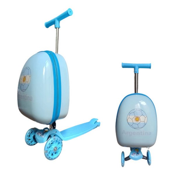 Monopatín Monobag Mb01  Patineta Mochila Rígida Valija Luces Diseño Argentina Celeste - Imagen 6