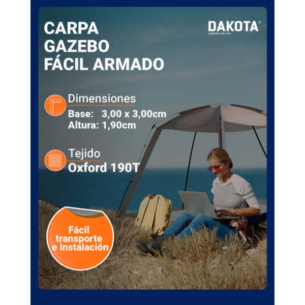 Carpa Gazebo Autoarmable Automático Dakota 300x300x190cm Color Beige - Imagen 3