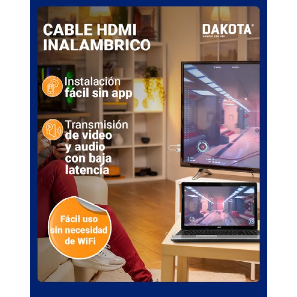 Extensor Hdmi 30 Mts Sin Cables Inalámbrico Usb Dakota Transmisión Full Hd 1080p - Imagen 4