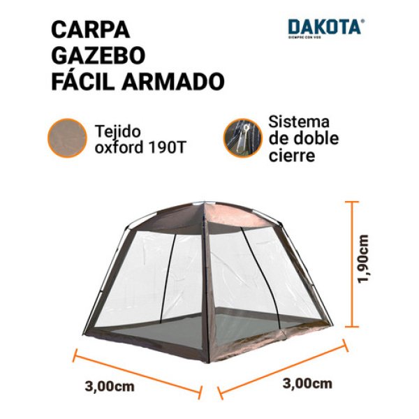 Carpa Gazebo Autoarmable Automático Dakota 300x300x190cm Color Beige - Imagen 2