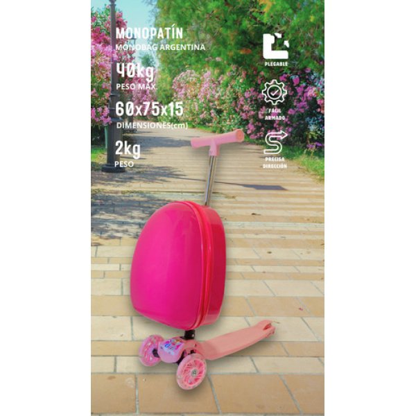 Monopatín Monobag Mb01 Patineta Mochila Valija Luces Diseño Color Fucsia - Imagen 2