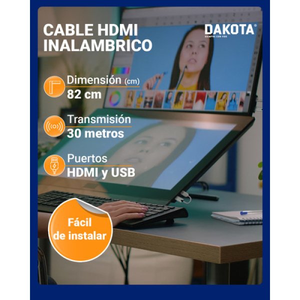 Extensor Hdmi 30 Mts Sin Cables Inalámbrico Usb Dakota Transmisión Full Hd 1080p - Imagen 3