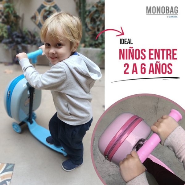 Monopatín Monobag Mb01  Patineta Mochila Rígida Valija Luces Diseño Argentina Celeste - Imagen 4