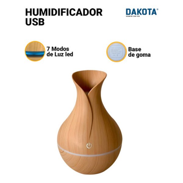 Humidificador Aire Vaporizador Dakota Aromaterapia Saludable Usb Con Luz Led - Imagen 5