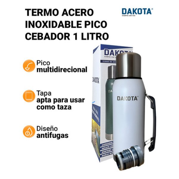 Termo Acero Inoxidable Pico Cebador Dakota 1 Litro Colores Color Blanco - Imagen 5