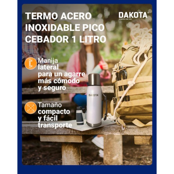 Termo Acero Inoxidable Pico Cebador Dakota 1 Litro Colores Color Blanco - Imagen 4