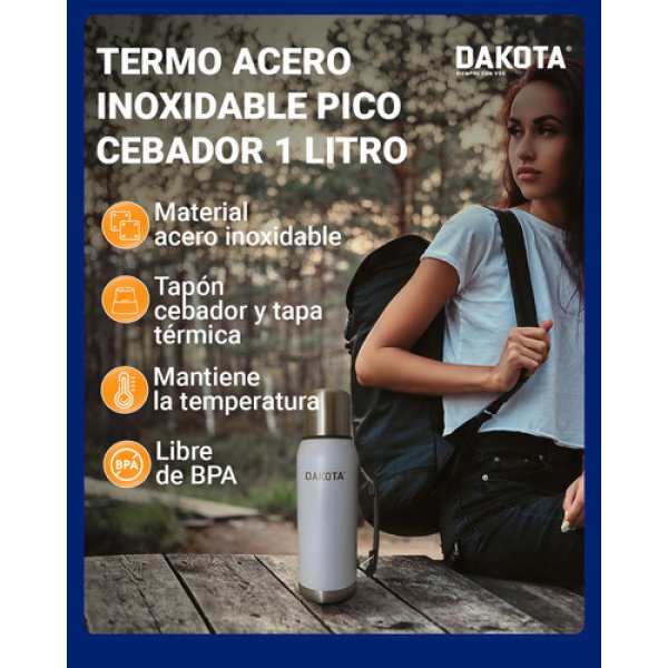 Termo Acero Inoxidable Pico Cebador Dakota 1 Litro Colores Color Blanco - Imagen 7