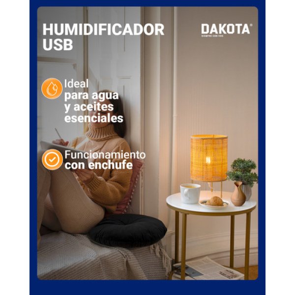 Humidificador Aire Vaporizador Dakota Aromaterapia Saludable Usb Con Luz Led - Imagen 3