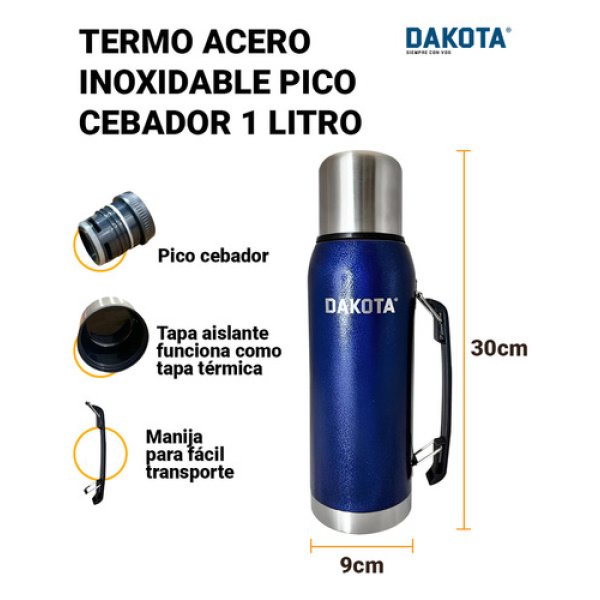 Termo Acero Inoxidable Pico Cebador Dakota 1 Litro Colores Color Azul - Imagen 2