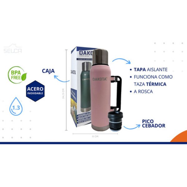 Termo Acero Inoxidable Pico Cebador Dakota 1.3l Color Rosa - Imagen 2