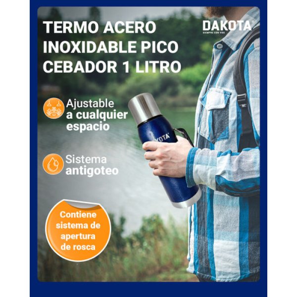 Termo Acero Inoxidable Pico Cebador Dakota 1 Litro Colores Color Azul - Imagen 5