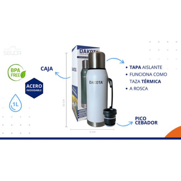 Termo Acero Inoxidable Pico Cebador Dakota 1 Litro Colores Color Blanco - Imagen 9