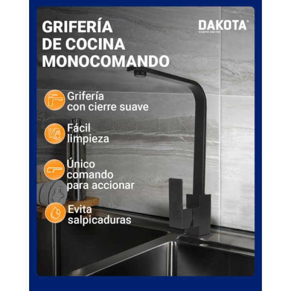 Grifería Cocina Mesada Monocomando Dakota Cuello Curvo Color Mate - Imagen 7