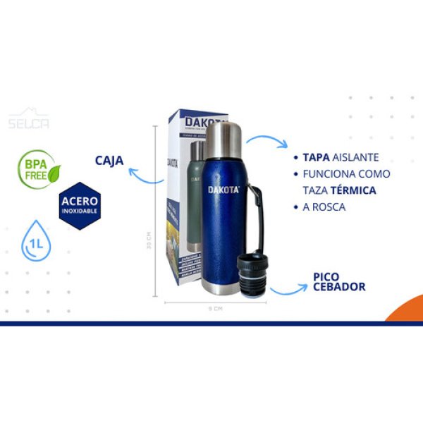 Termo Acero Inoxidable Pico Cebador Dakota 1 Litro Colores Color Azul - Imagen 9