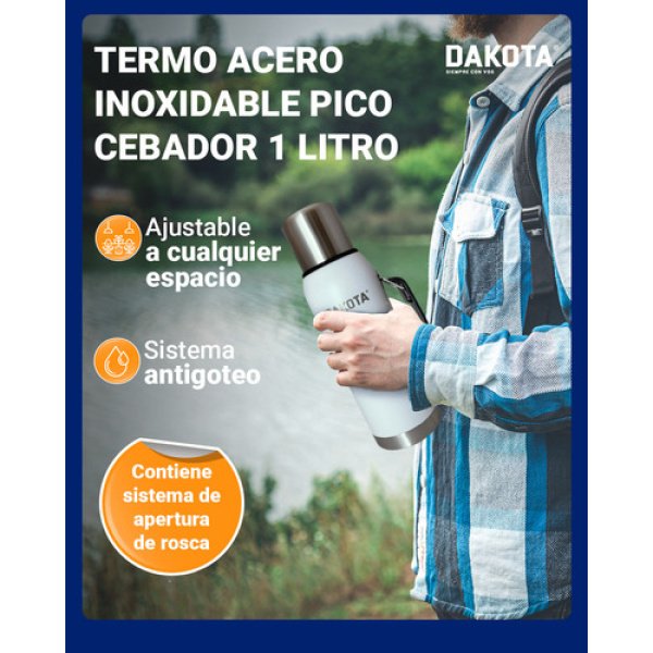Termo Acero Inoxidable Pico Cebador Dakota 1 Litro Colores Color Blanco - Imagen 6