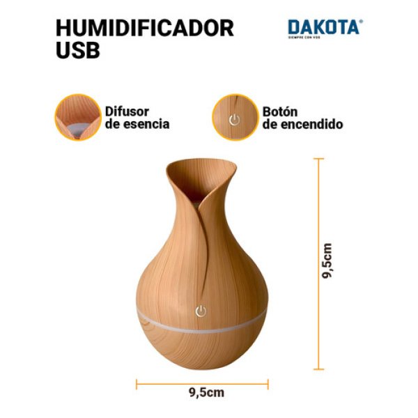 Humidificador Aire Vaporizador Dakota Aromaterapia Saludable Usb Con Luz Led - Imagen 2
