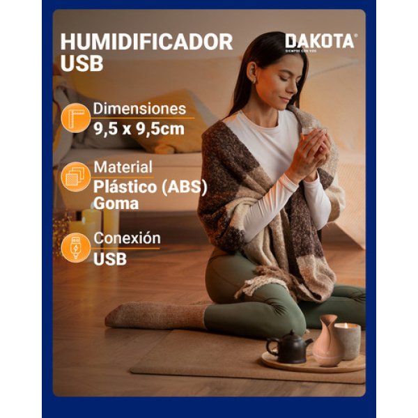 Humidificador Aire Vaporizador Dakota Aromaterapia Saludable Usb Con Luz Led - Imagen 7