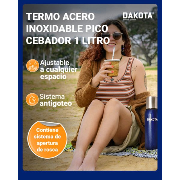 Termo Acero Inoxidable Pico Cebador Dakota 1 Litro Colores Color Azul - Imagen 11