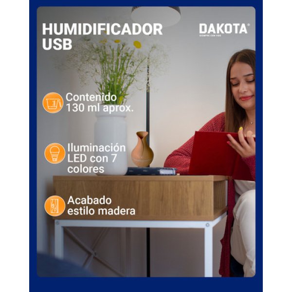 Humidificador Aire Vaporizador Dakota Aromaterapia Saludable Usb Con Luz Led - Imagen 6