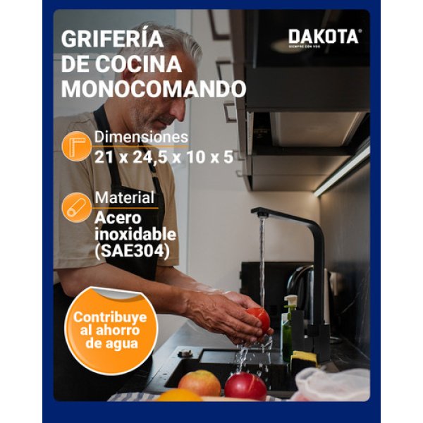 Grifería Cocina Mesada Monocomando Dakota Cuello Curvo Color Mate - Imagen 3