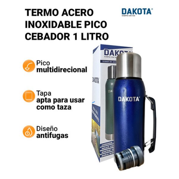 Termo Acero Inoxidable Pico Cebador Dakota 1 Litro Colores Color Azul - Imagen 6