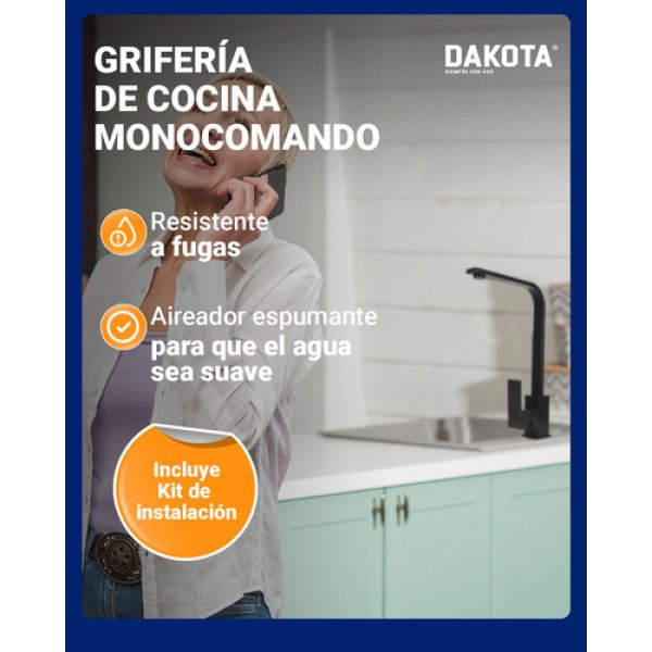 Grifería Cocina Mesada Monocomando Dakota Cuello Curvo Color Mate - Imagen 5