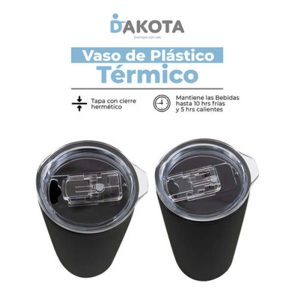 Vaso Térmico 400ml Dakota Acero + Plástico Con Tapa Frio Calor Color Negro - Imagen 5