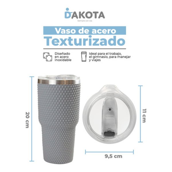 Vaso Térmico 800ml Acero Inoxidable Dakota Con Revestimiento De Goma Texturizado Con Tapa Color Gris Oscuro - Imagen 2