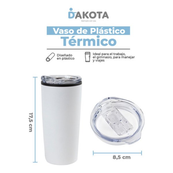 Vaso Térmico 400ml Dakota Acero + Plástico Con Tapa Frio Calor Color Blanco - Imagen 2